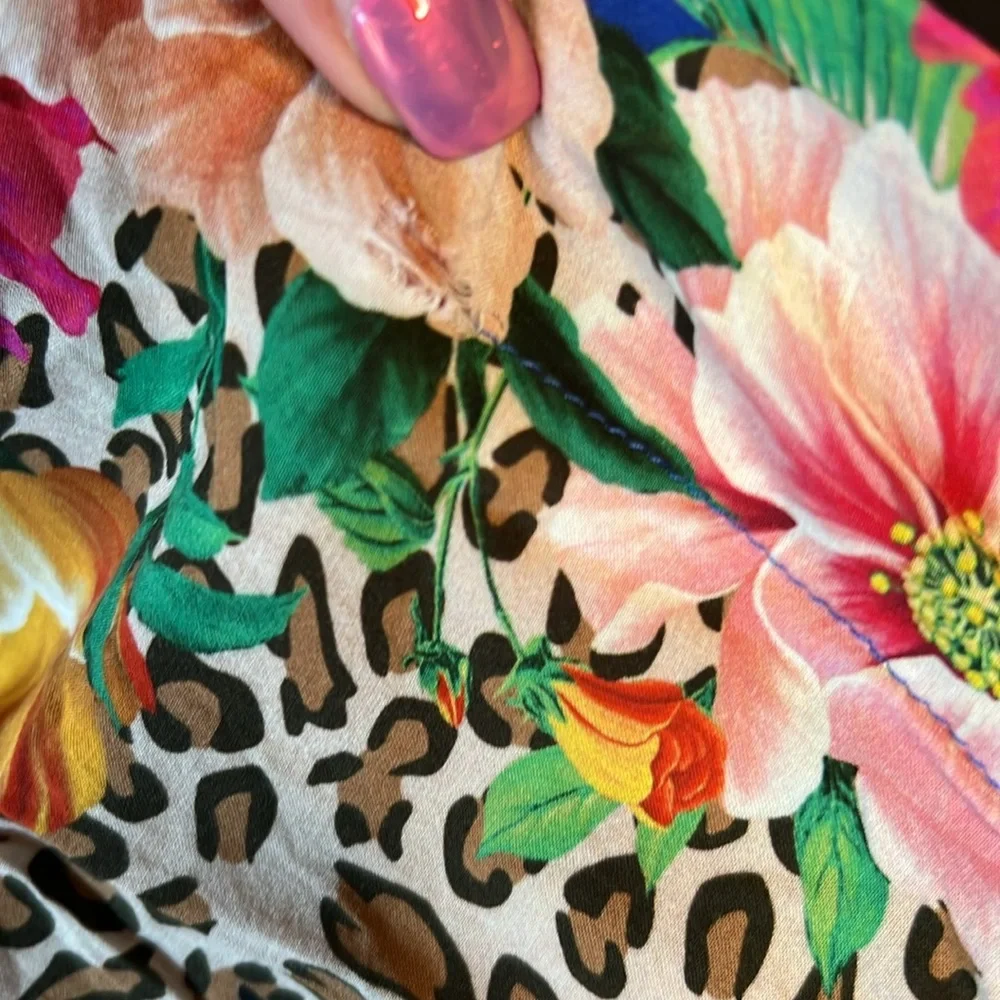 Johnny Was Fleur Kaftan Dress cover up with Braided Tie Large butterfly leopard - Picture 7 of 10